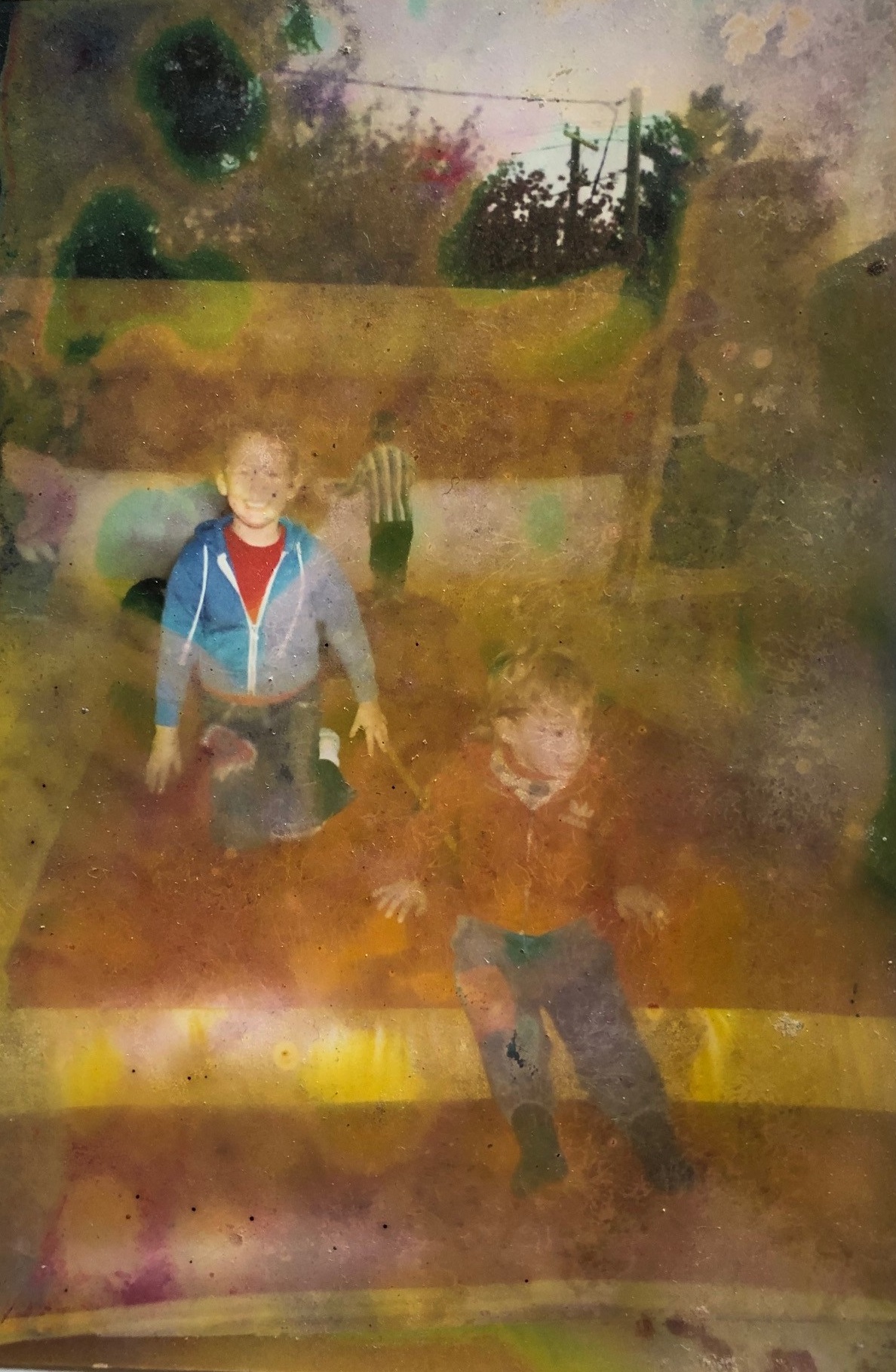 1996 Chay and Cay in an OUTDOOR BOUNCE HOUSE! (I wish this picture hadn't been water damaged but something is better than nothing I always say!)!